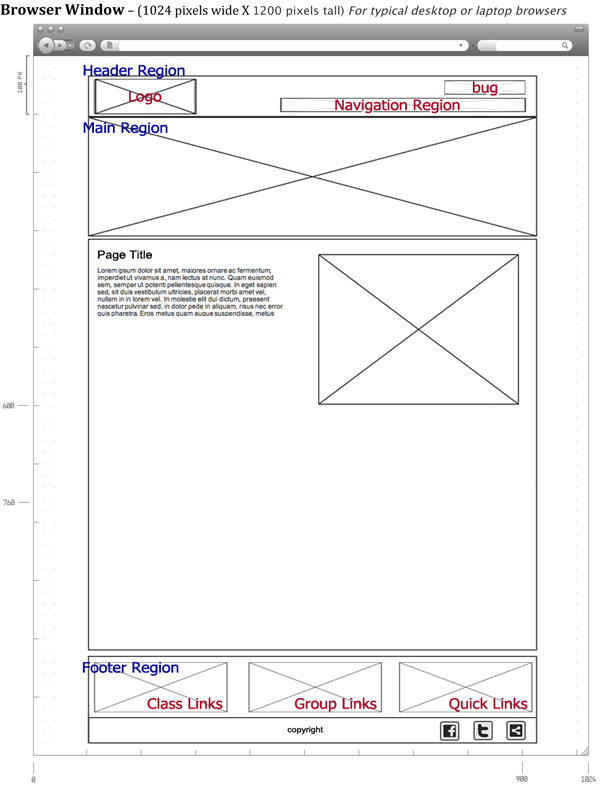 Site Wireframe - Desktop Home Page View from Web Browser